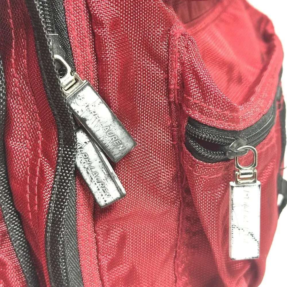 Vintage Polo Sport Ralph Lauren Backpack Red RL Flag Multi Pocket